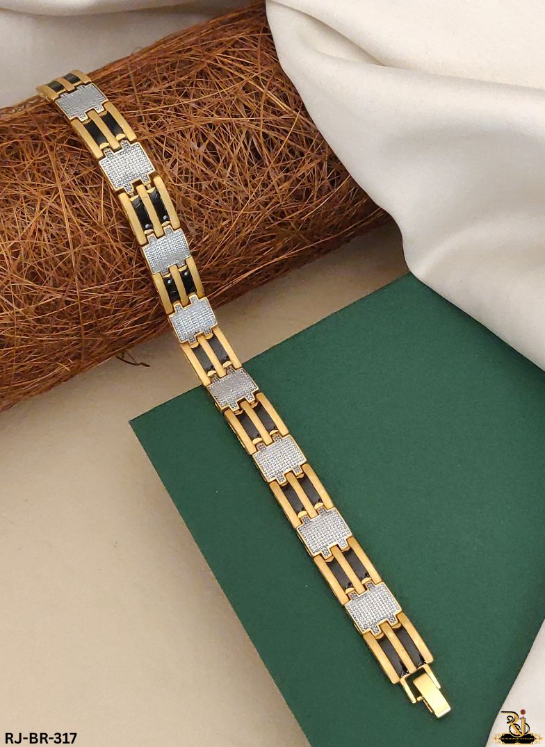 Elegant Dual Tone Ceramic Gold Plated Bracelet For Men's-BR-317