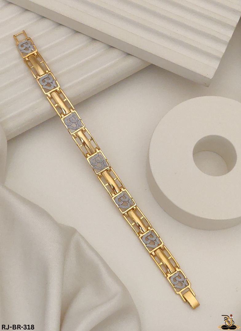 Exclusive Dual Tone Om Design Gold Plated Bracelet For Men's-BR-318