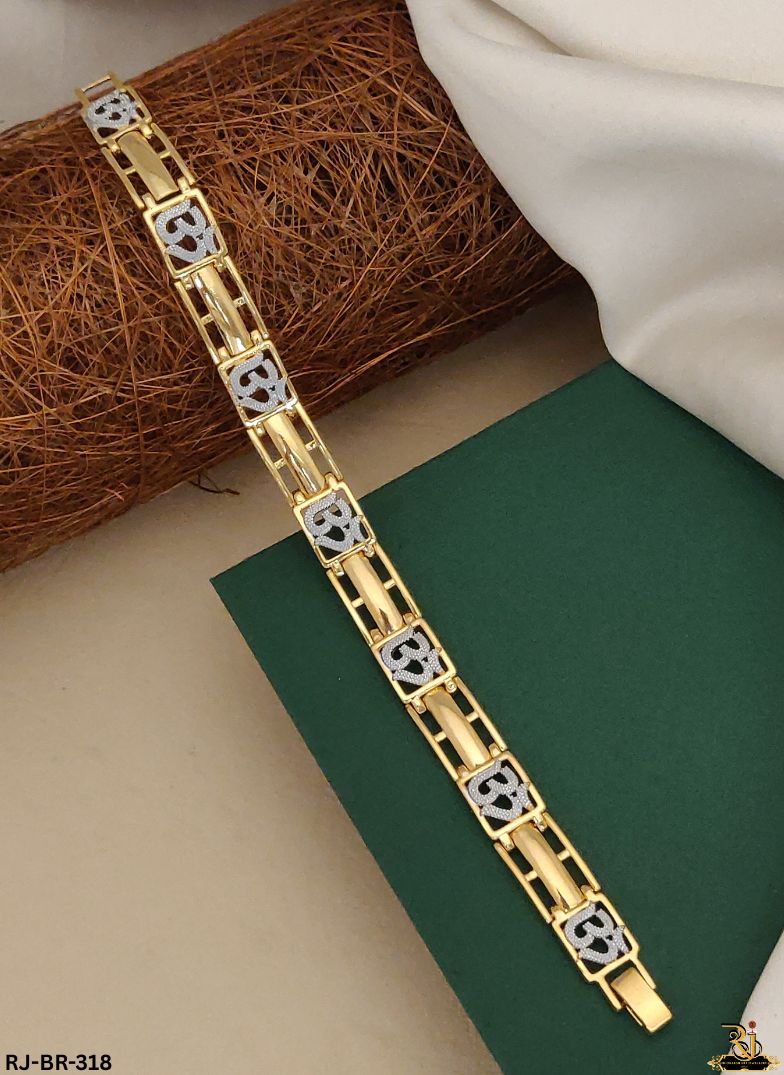 Exclusive Dual Tone Om Design Gold Plated Bracelet For Men's-BR-318
