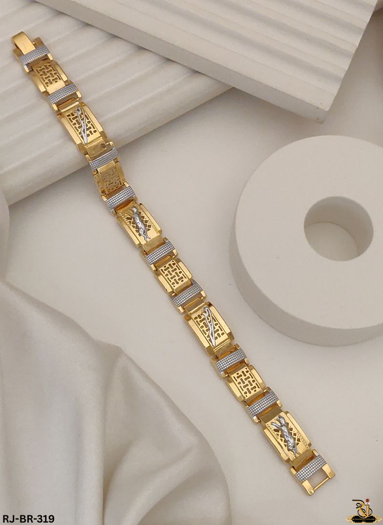 Sleek and Bold Dual-Tone Jaguar Design Gold Plated Bracelet For Men's-BR-319