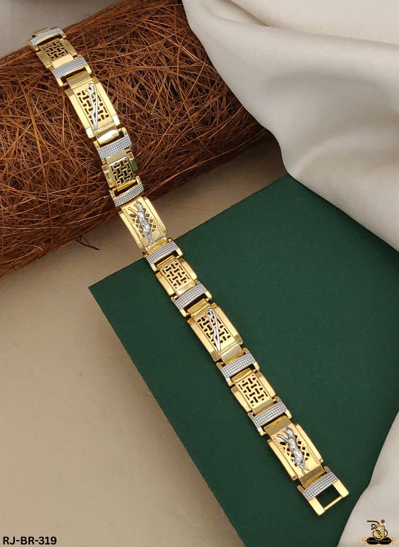 Sleek and Bold Dual-Tone Jaguar Design Gold Plated Bracelet For Men's-BR-319