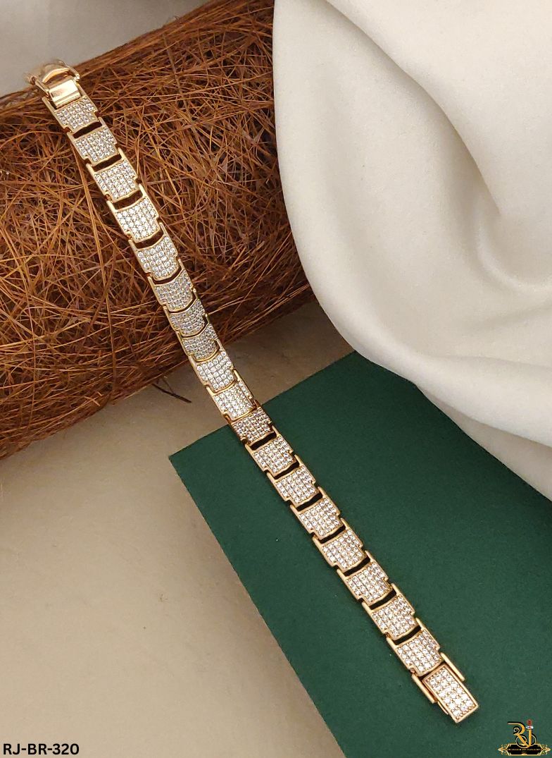 Super Quality Analogue Diamond Design Gold Plated Bracelets For Men's-BR-320
