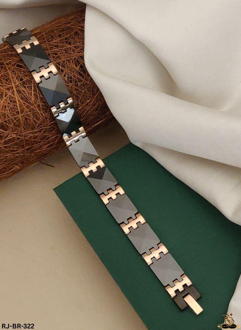 Superior Look of Black and Rose Gold Ceramic Bracelet For Men's-BR-322