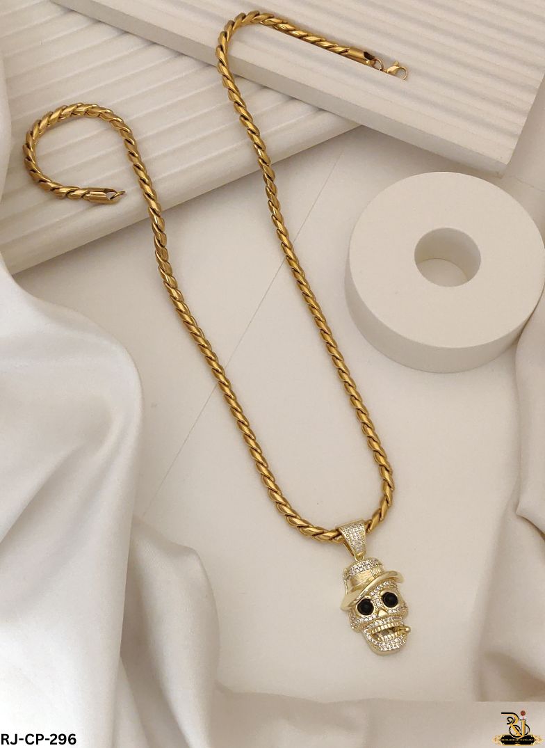 Hip-Hop Inspired Diamond Skull With Spiral Chain For Men's-CP-296
