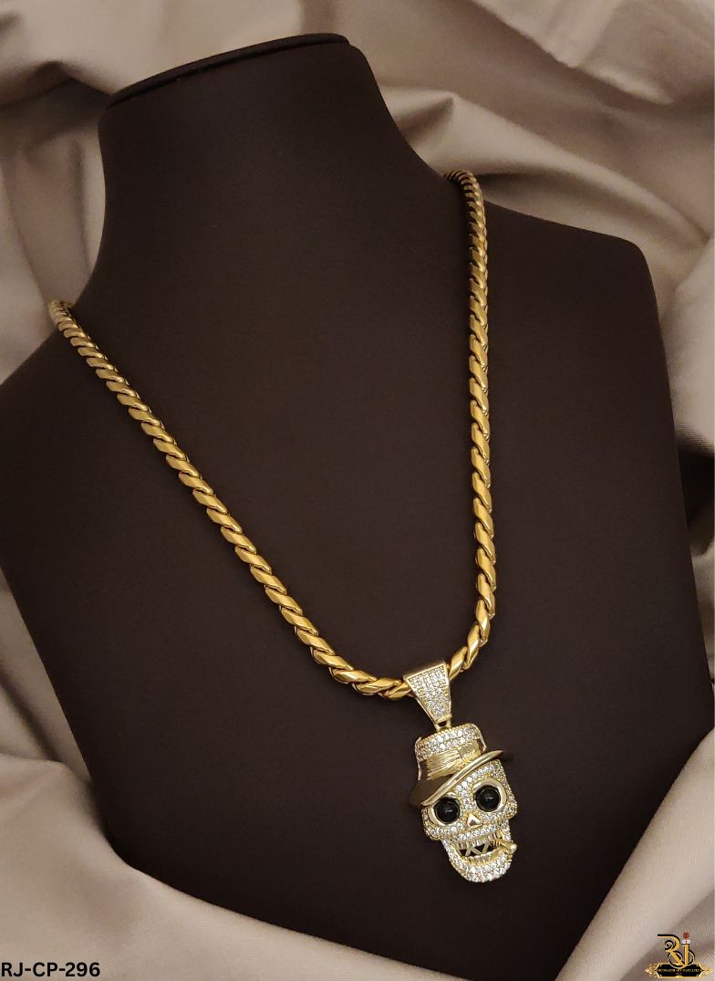 Hip-Hop Inspired Diamond Skull With Spiral Chain For Men's-CP-296