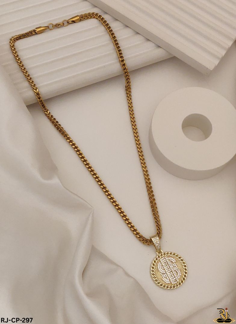 Luxury Statement Diamond Dollar Logo with Cuban Chain For Men's-CP-297