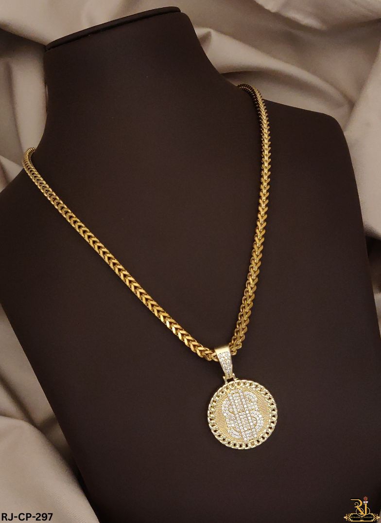 Luxury Statement Diamond Dollar Logo with Cuban Chain For Men's-CP-297
