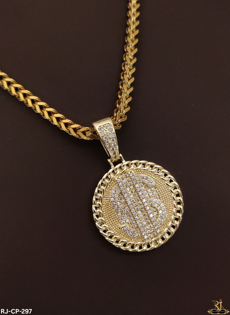 Luxury Statement Diamond Dollar Logo with Cuban Chain For Men's-CP-297