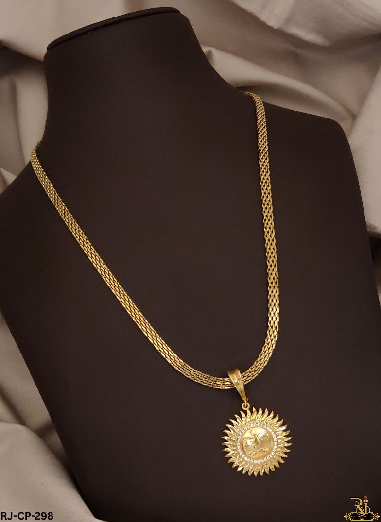 Radiant Surya Dev Gold Pendant with Gold Plated Chain For Men's-CP-298