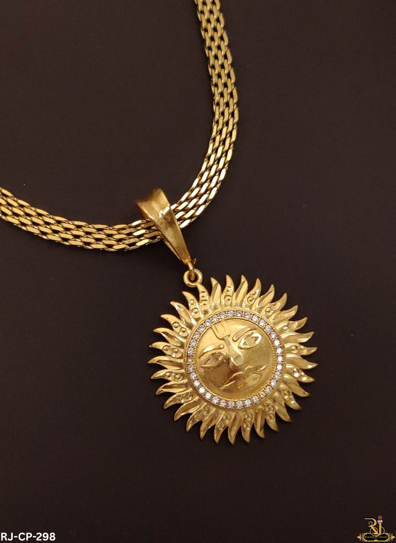 Radiant Surya Dev Gold Pendant with Gold Plated Chain For Men's-CP-298