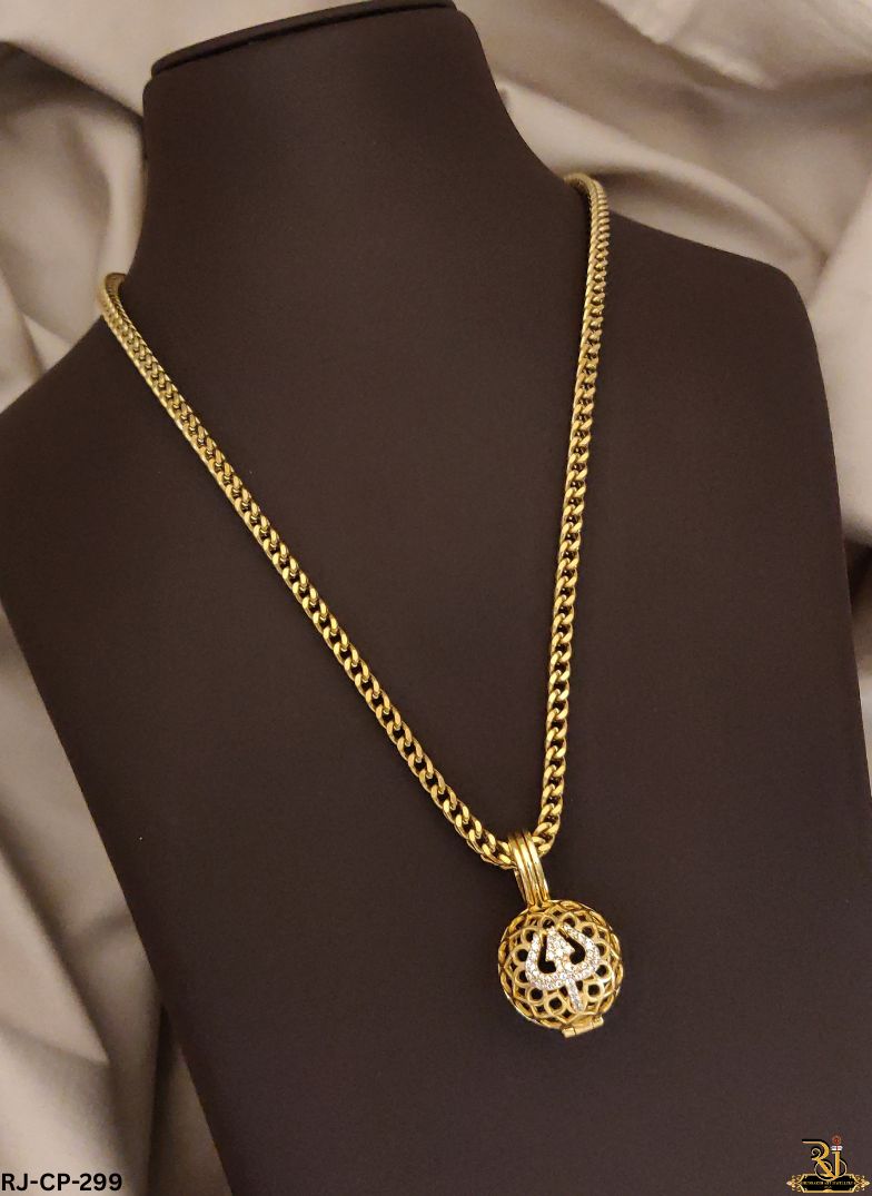 Divine Radiance Openable Trishul Pendant with Gold Plated Chain For Men's-CP-299