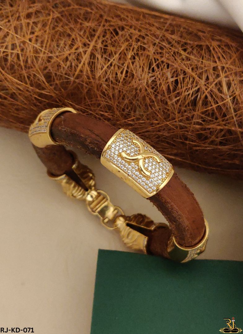 Bold Lion Head Men's Gold Plated Leather For Men's-KD-071