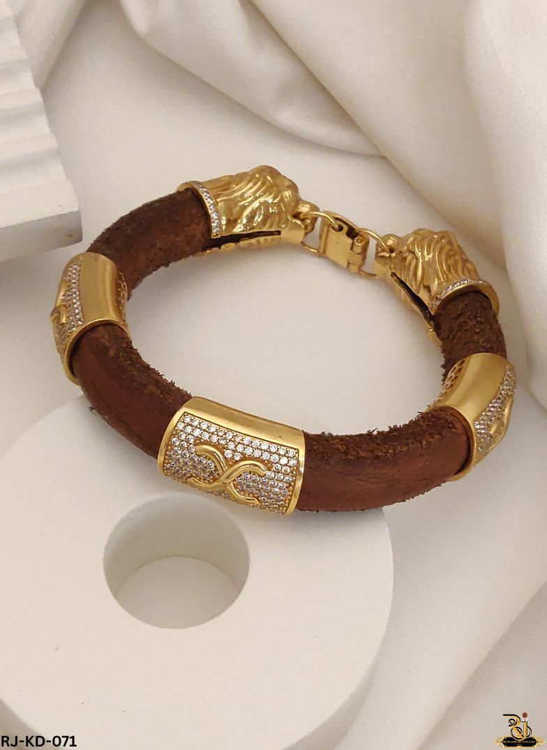 Bold Lion Head Men's Gold Plated Leather For Men's-KD-071