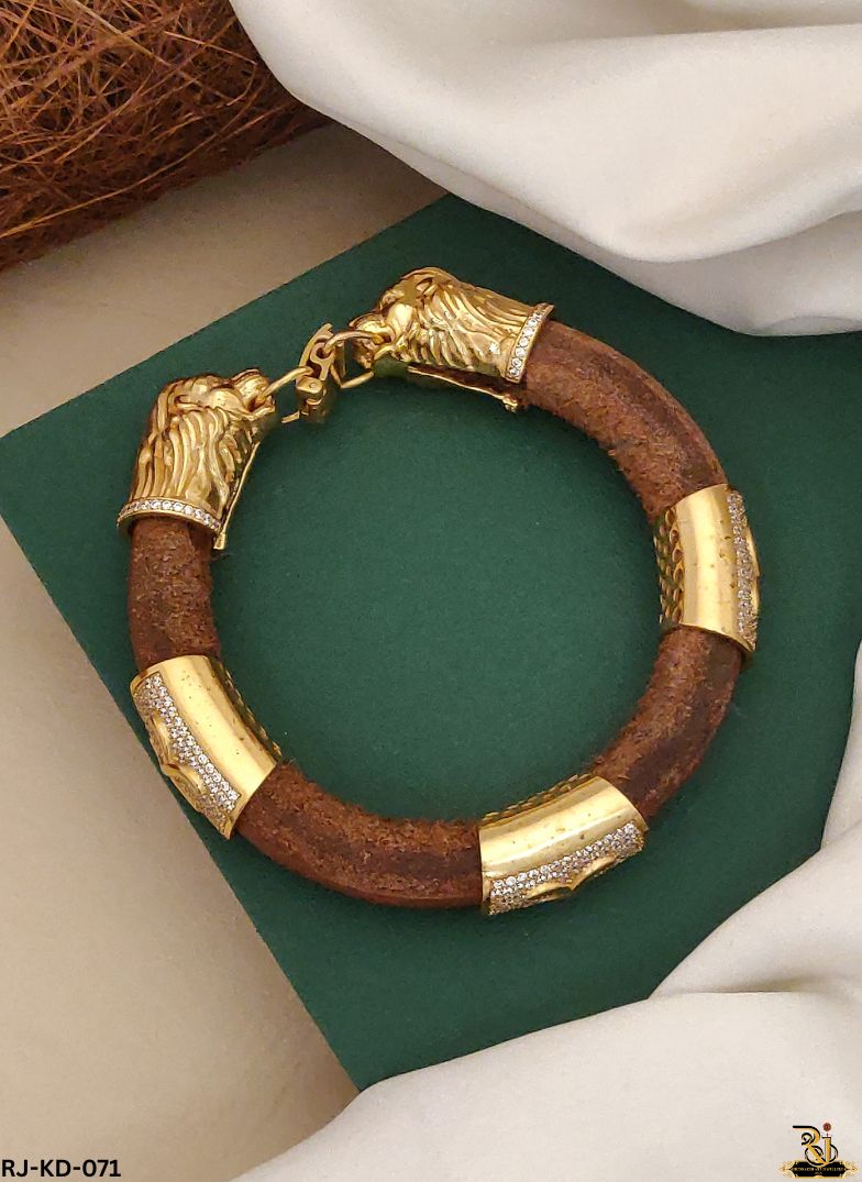 Bold Lion Head Men's Gold Plated Leather For Men's-KD-071