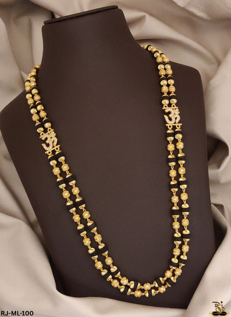 Traditional Two Line 5 Mukhi Rudraksh Mala With Om Logo For Men's-ML-100