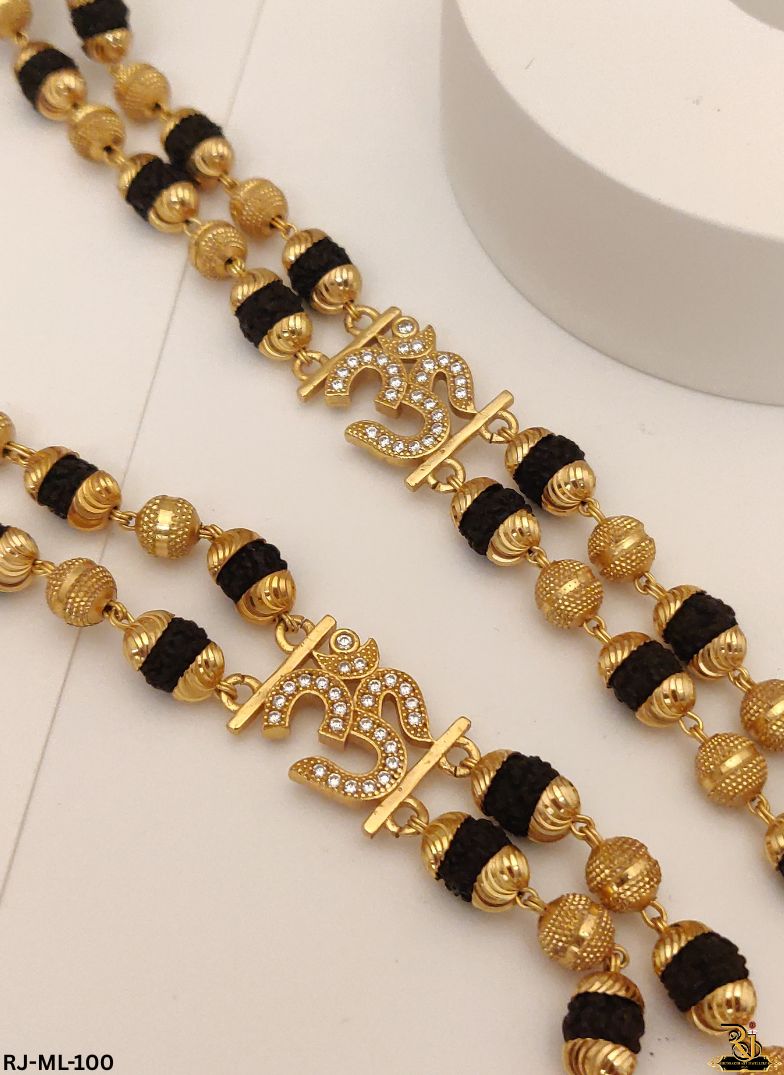 Traditional Two Line 5 Mukhi Rudraksh Mala With Om Logo For Men's-ML-100