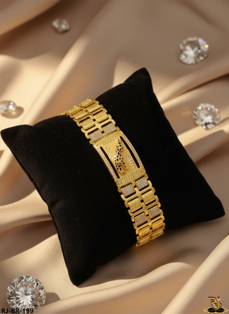 Luxurious Rajwadi Jaguar Diamond Gold Plated Bracelet For Men's-BR-199