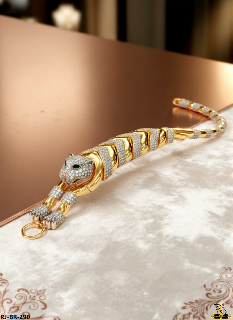 Trendy Flexible 3D Jaguar 18 Carat Gold Plated Bracelet For Men's-BR-290