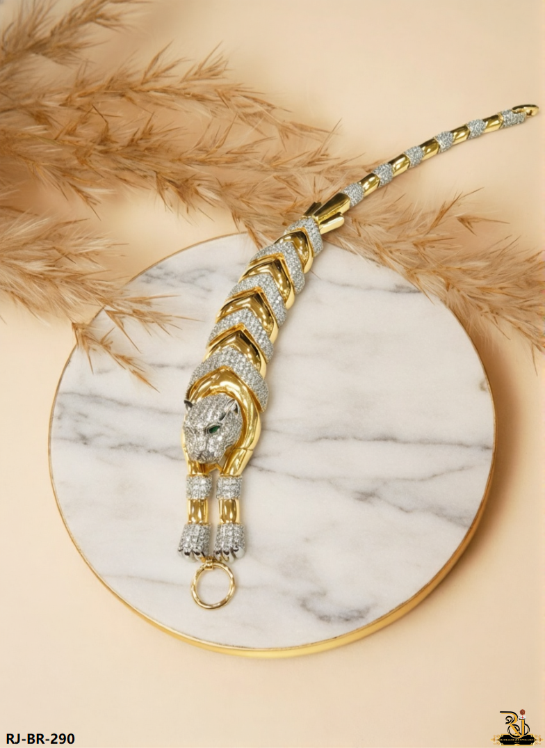 Trendy Flexible 3D Jaguar 18 Carat Gold Plated Bracelet For Men's-BR-290