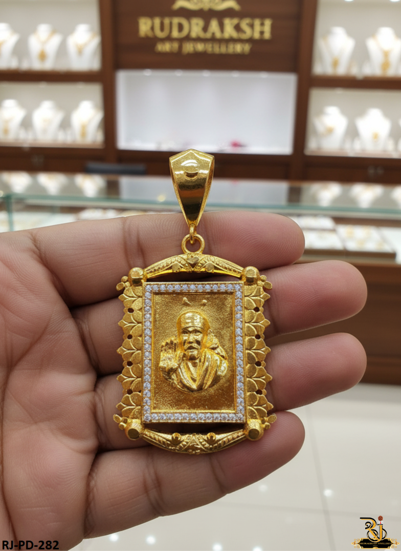 Superior Finishing Sai Baba Logo Gold Plated Pendant For Men's-PD-282