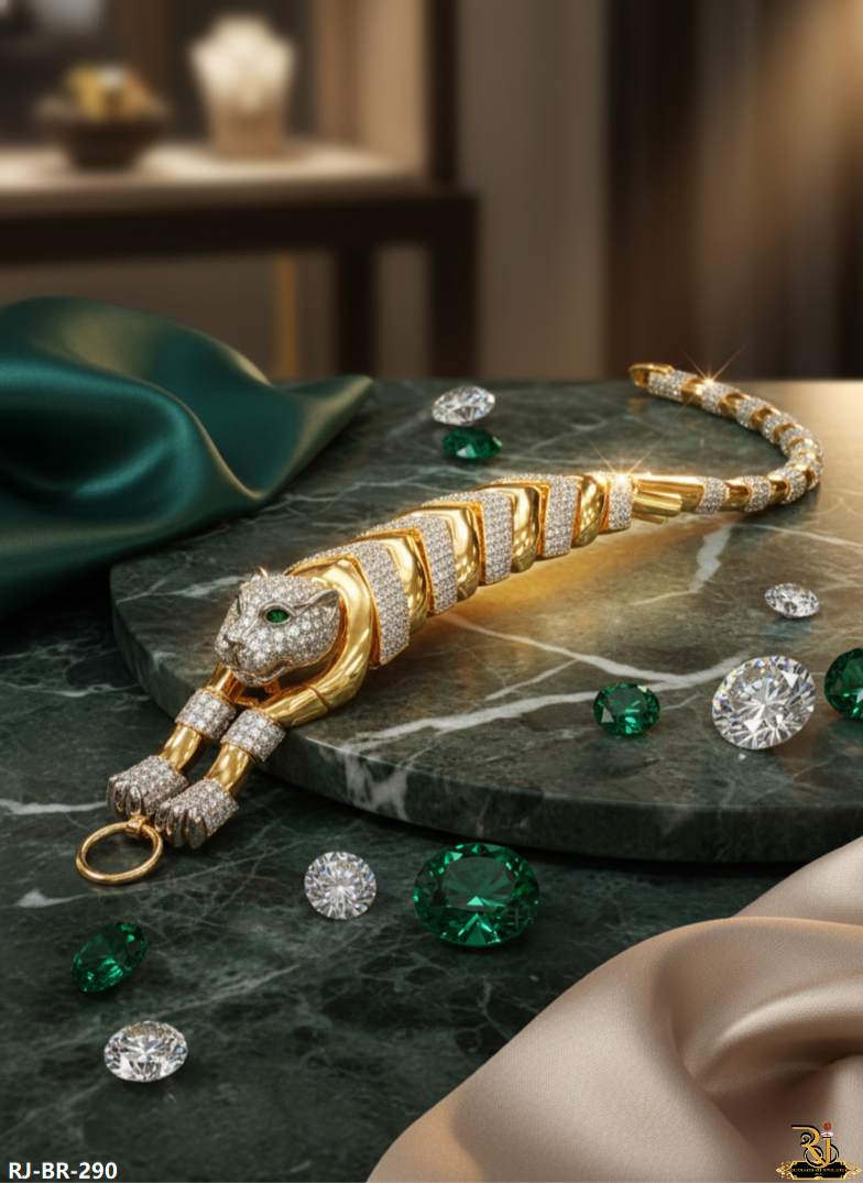 Trendy Flexible 3D Jaguar 18 Carat Gold Plated Bracelet For Men's-BR-290