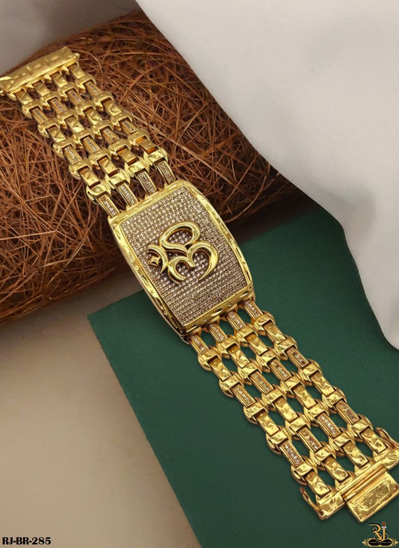 Exclusive Diamond Design Om Logo Bracelet for Men's-BR-285