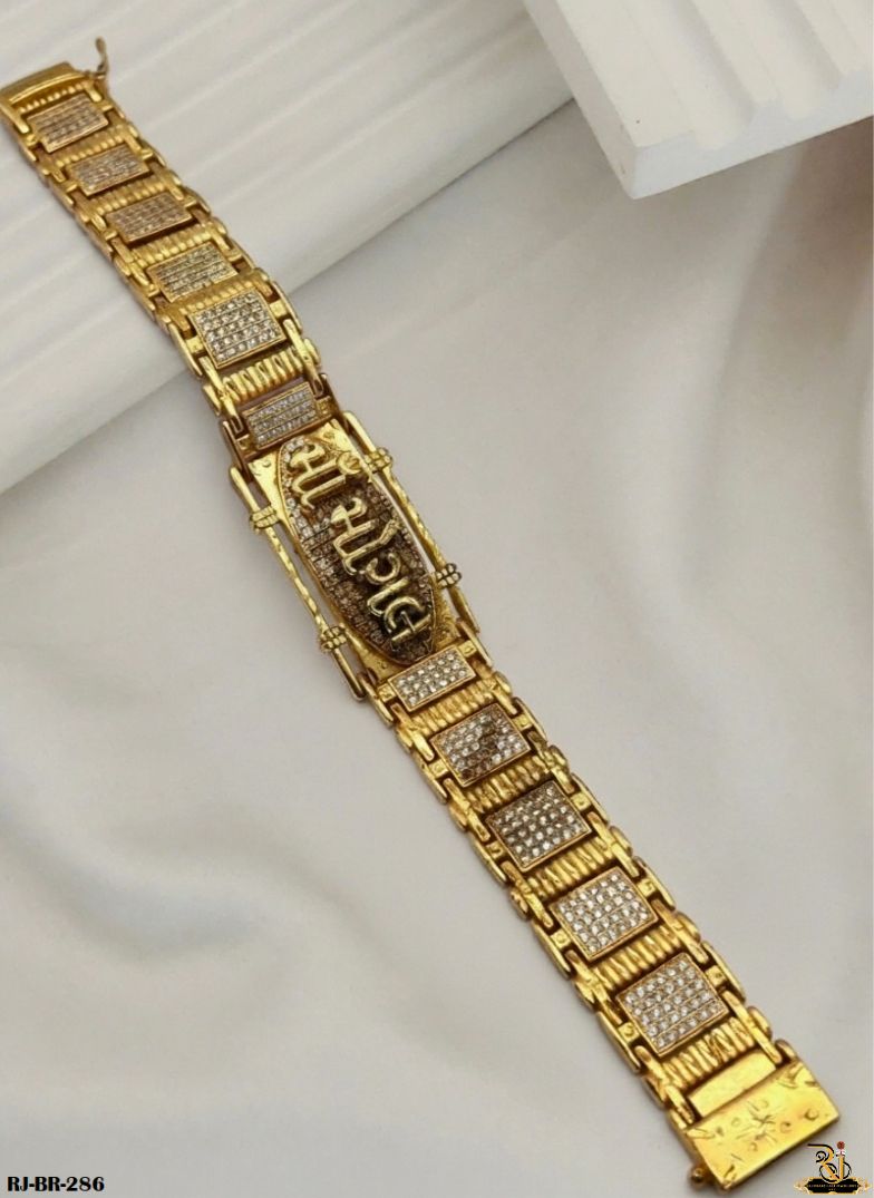 Diamond Design Maa Mogal Logo Bracelet For Men's-BR-286