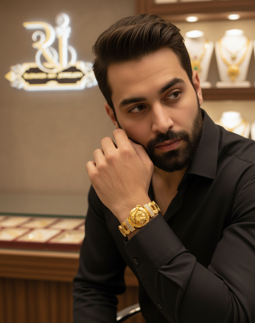 3D Tiger 🐯 High Qulity Of 1st Micron Gold Pleted Men’s Fashion Bracelet BR-155
