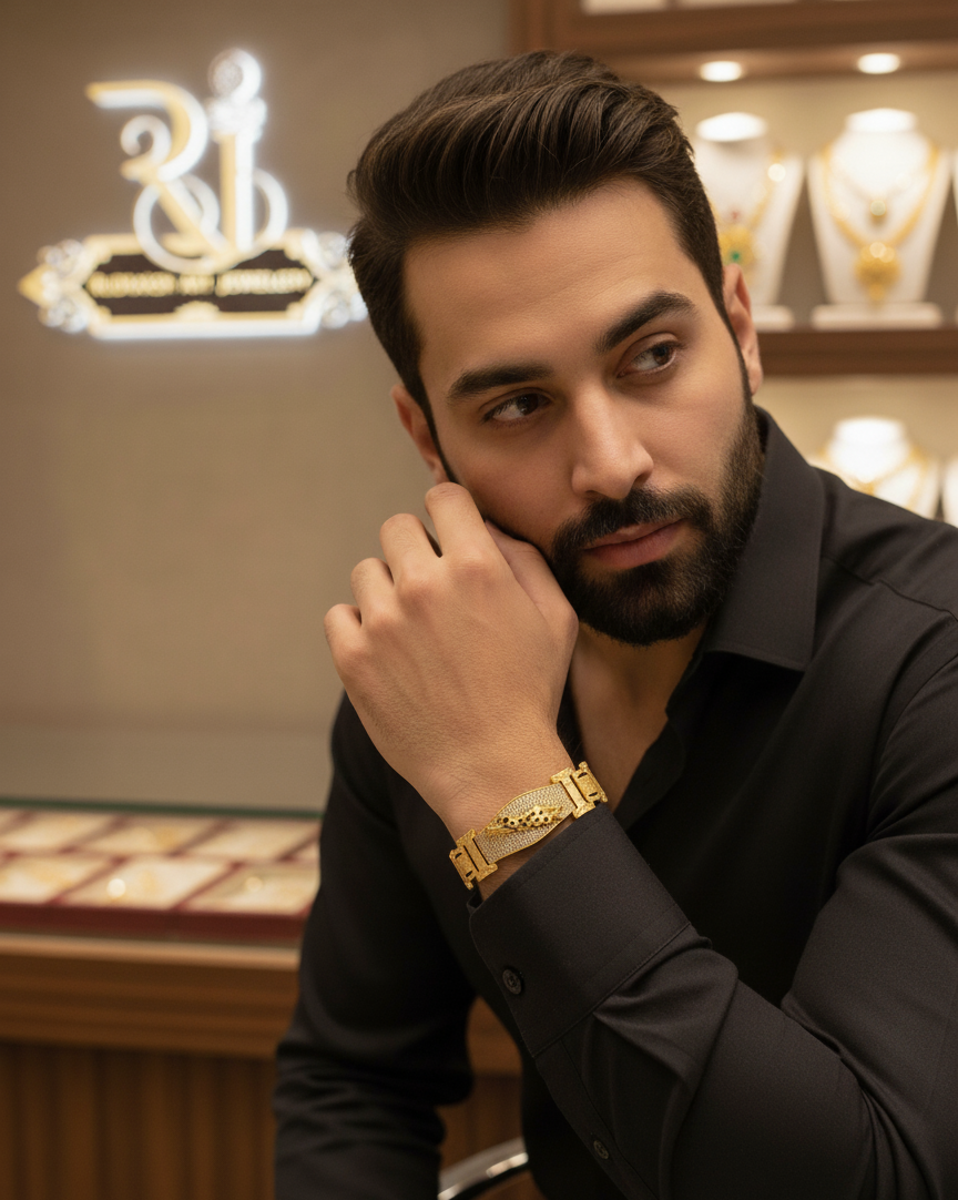 Royal Look Jaguar Gold Plated Bracelet For Men's-BR-165