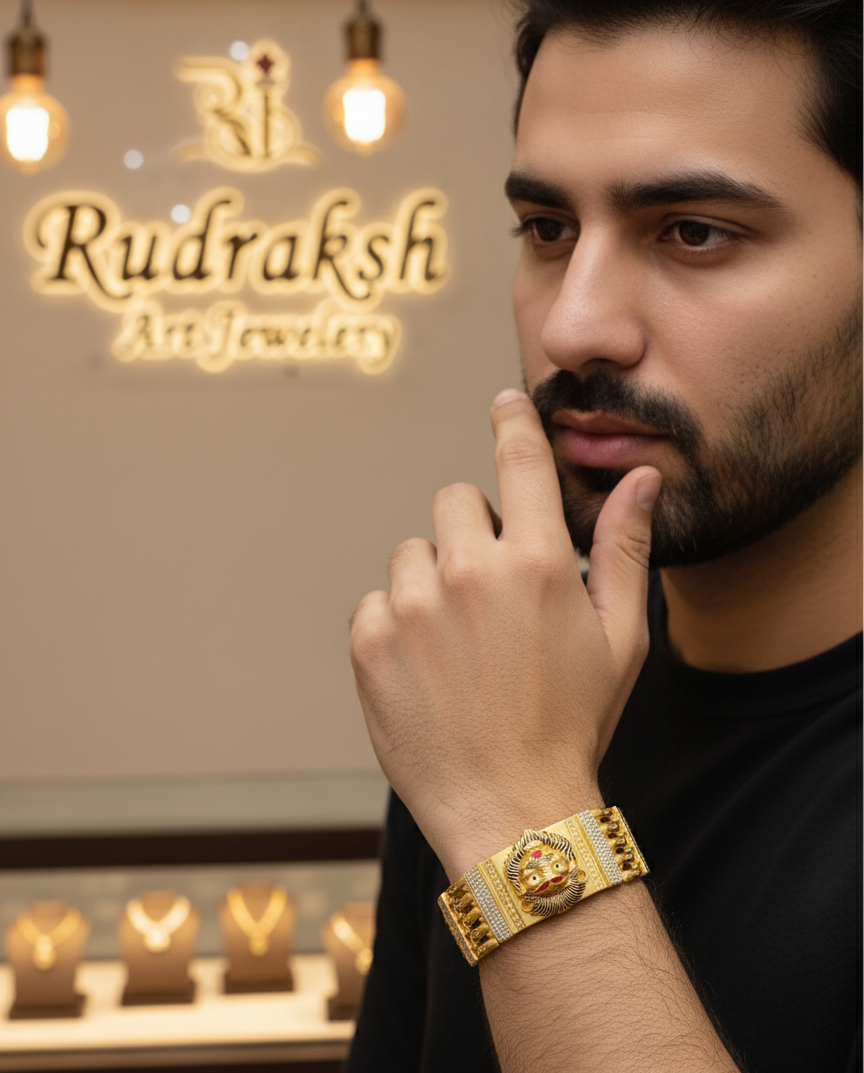 Roar of Lion Diamond Gold Plated Bracelet For Men's-BR-196