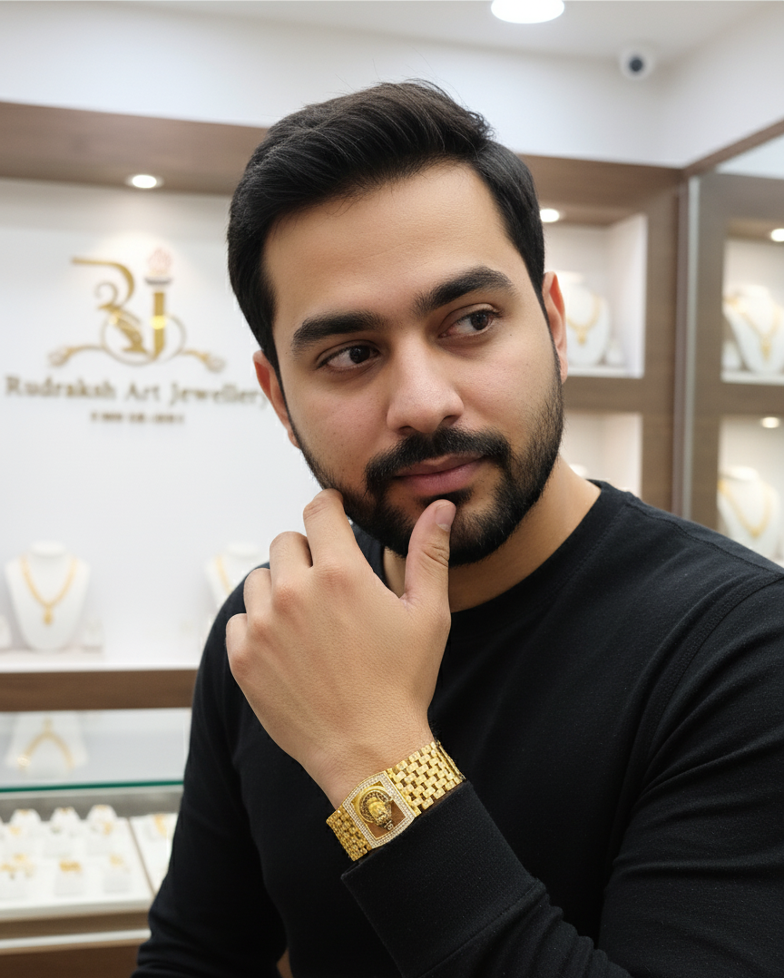 Mahadev Blessing Rajwadi Gold Plated Bracelet For Men's-BR-197