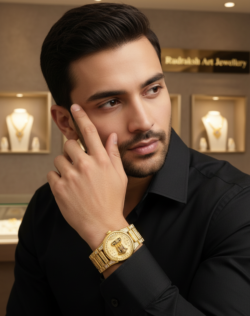 Mesmerizing Ashok Stambh Gold Plated Bracelet For Men's-BR-202
