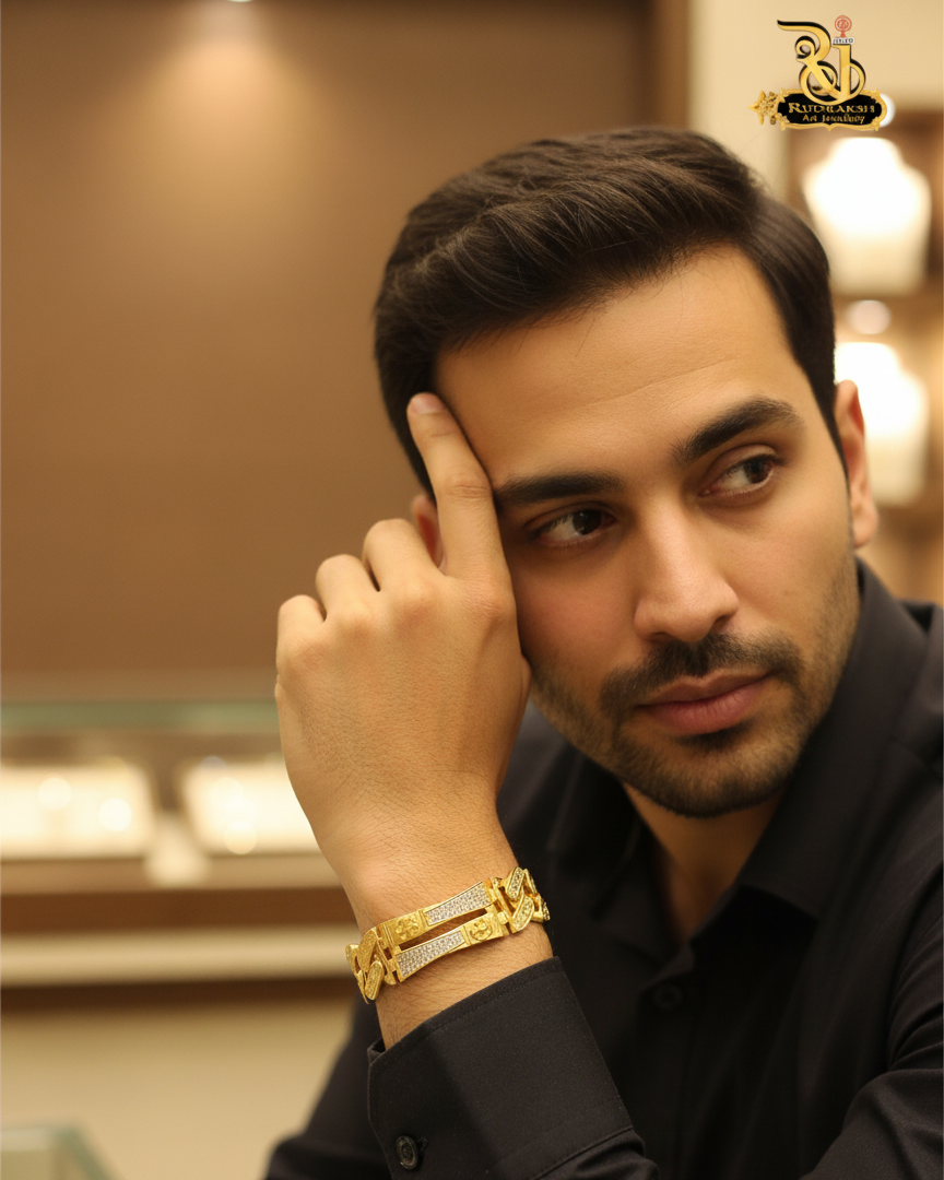 Exclusive Kadi Design with Om Logo Gold Plated Bracelets For Men's-BR-207