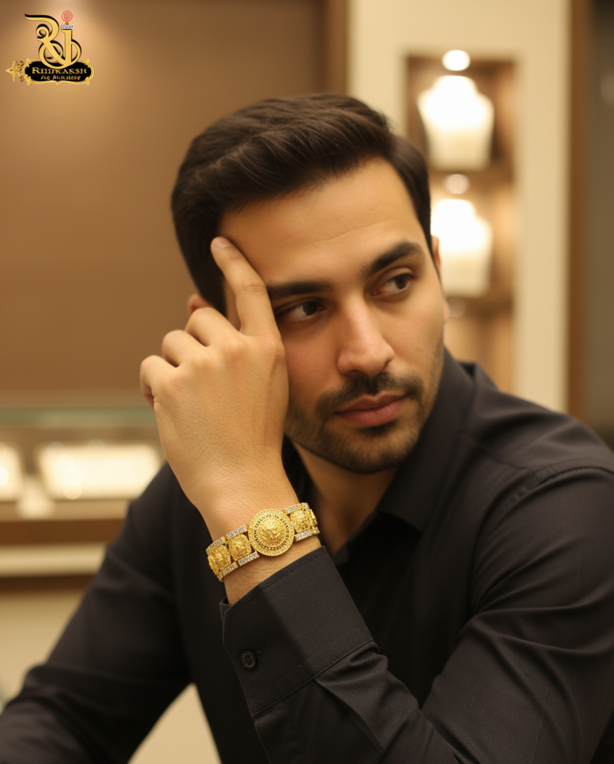 Royal Finishing Ashok Stambh Gold Plated Bracelet For Men's-BR-212