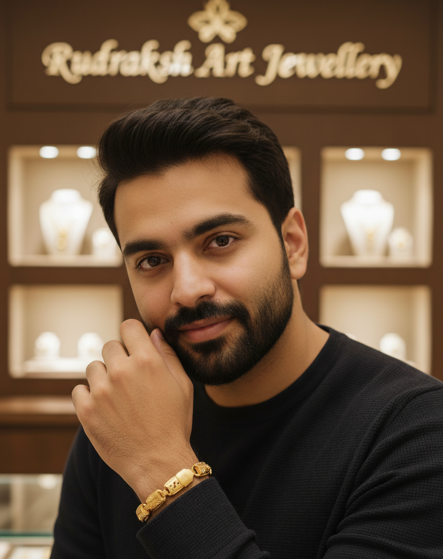 Crowned Gold Plated Indo Bridge Bracelet For Men's-BR-270