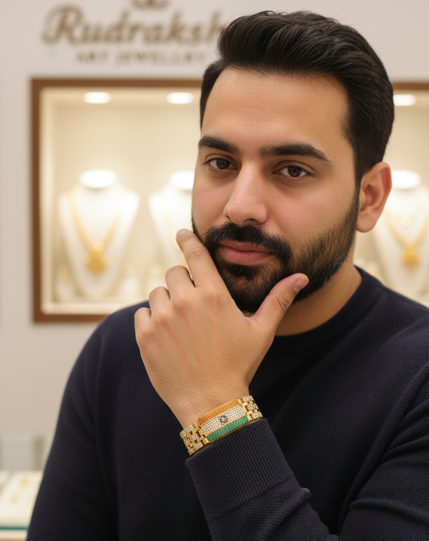 Luxurious Tiranga Design Diamond Bracelet For Men's-BR-273