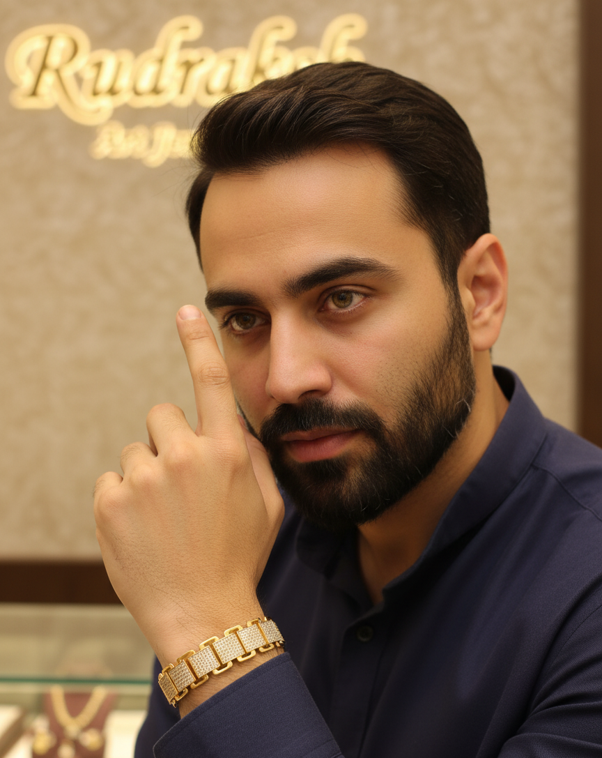 Trend Setter Diamond Design Gold Plated Bracelet For Men's-BR-275