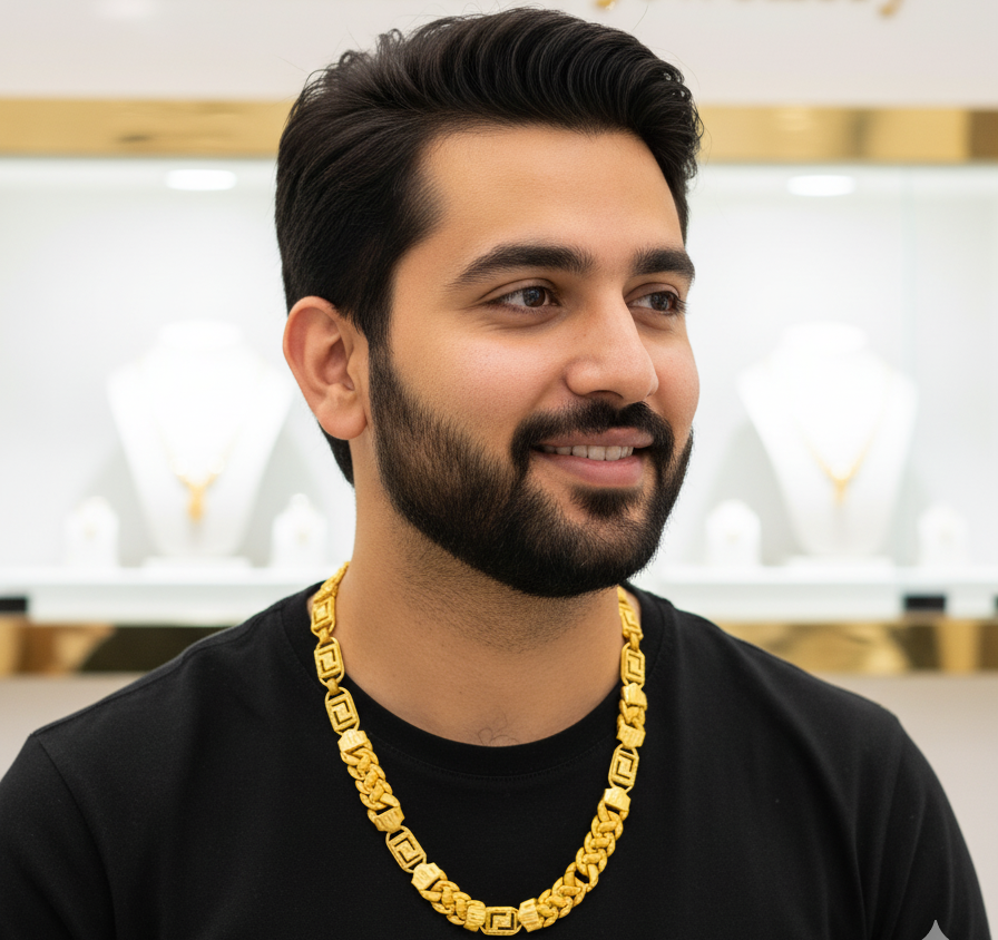 Classical Koyli And CNC  Design Micro Gold Plated Chain For Men (CH-183)