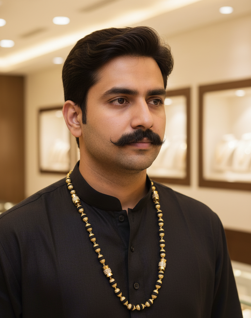 Spiritual Divya 1 Gm Micro Gold Diamond Design PanchMukhi Rudraksh Mala For Men's-ML-097