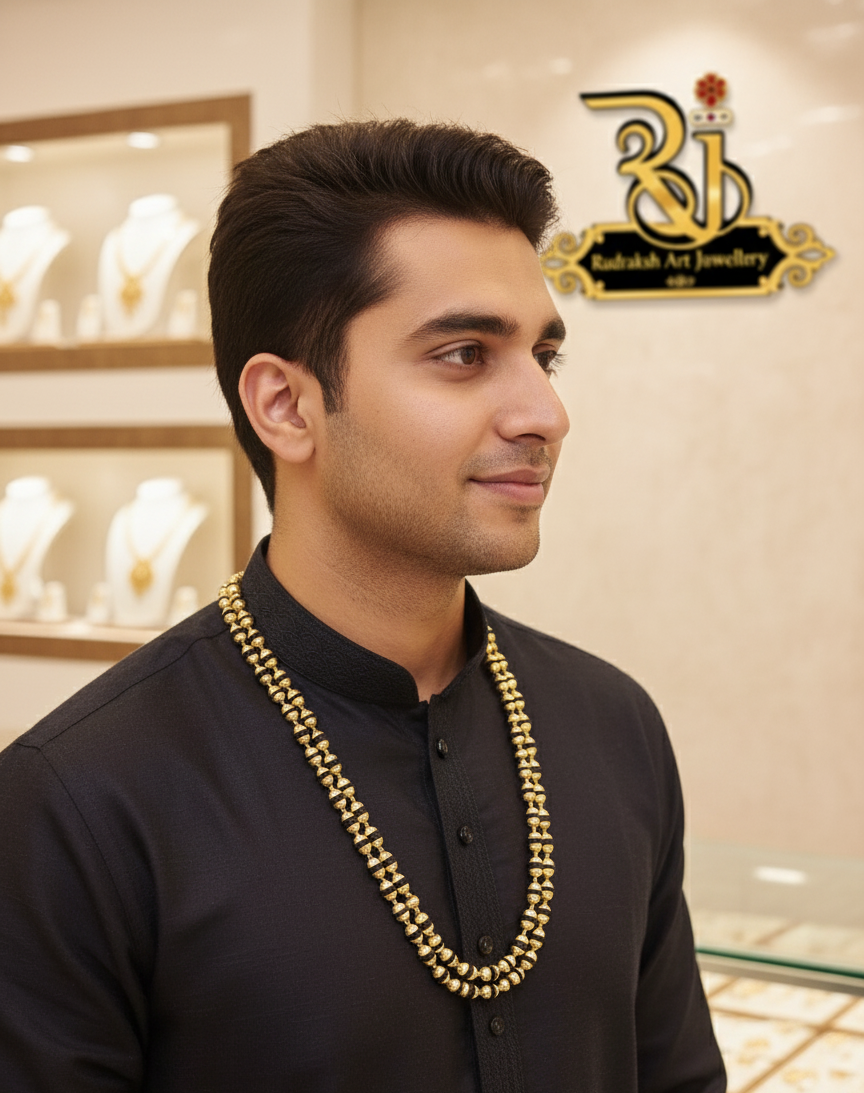 Dual Line 1gm Gold Plated PanchMukhi  Mala for Men's-ML-098