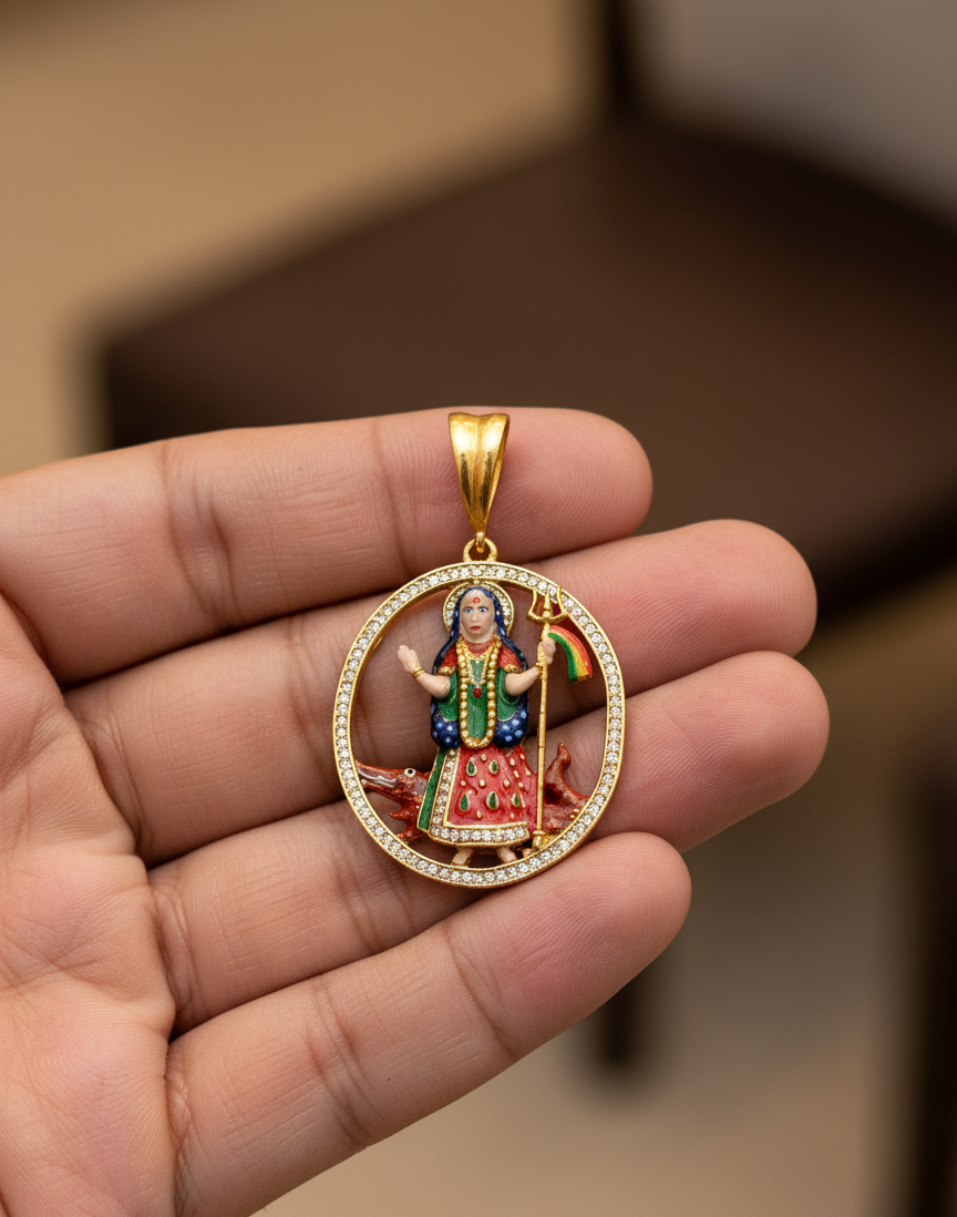 Superior Diamond Khodiyar Maa Pendant for Men PD-054