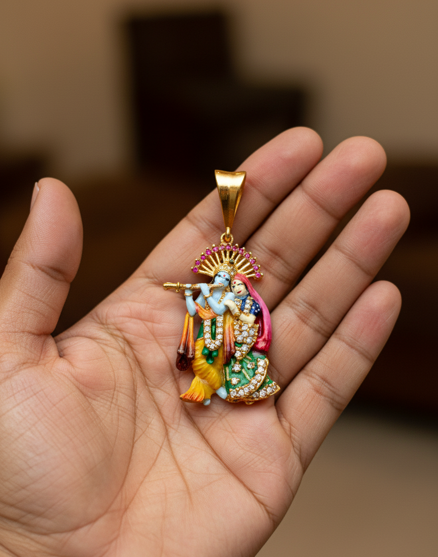 Superior Diamond Radhe Krishna Pendant for Men PD-055
