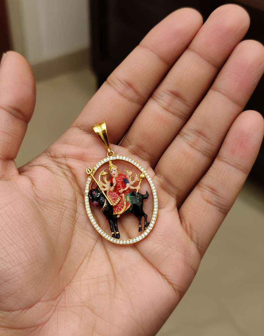 Maa Meldi Diamond oval frame Pendant With Mina (PD-095)