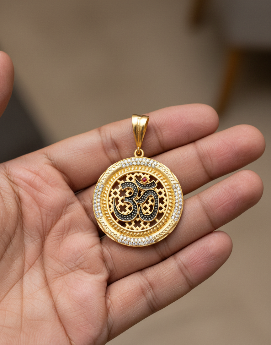 Pleasant Diamond Round OM Face Design Pendant PD-112