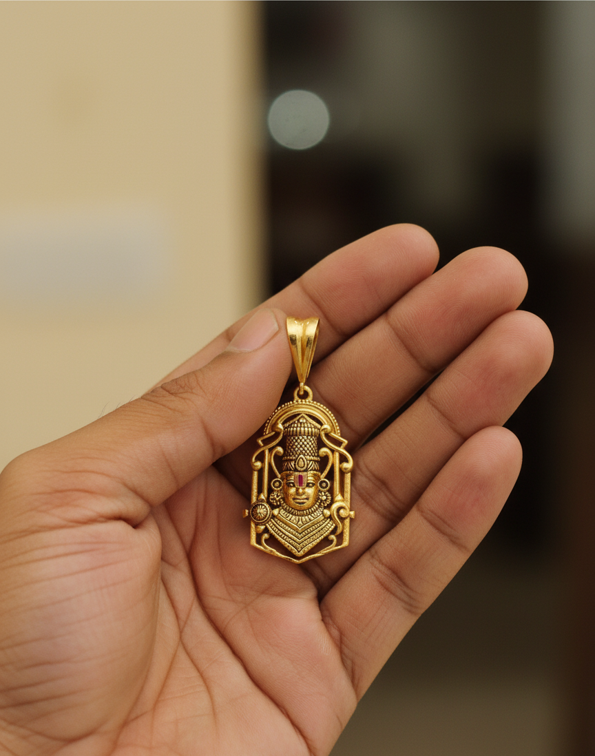 Miraculous Tirupati Balaji Gold Plated Pendant for Men's-PD-257