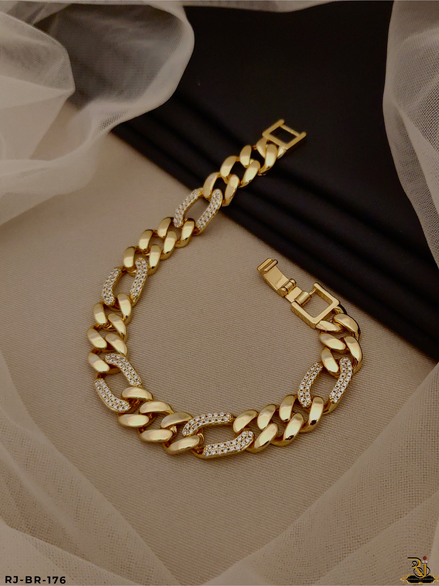 Superior design Cartier looking gold plated mens fashion bracelet BR-176