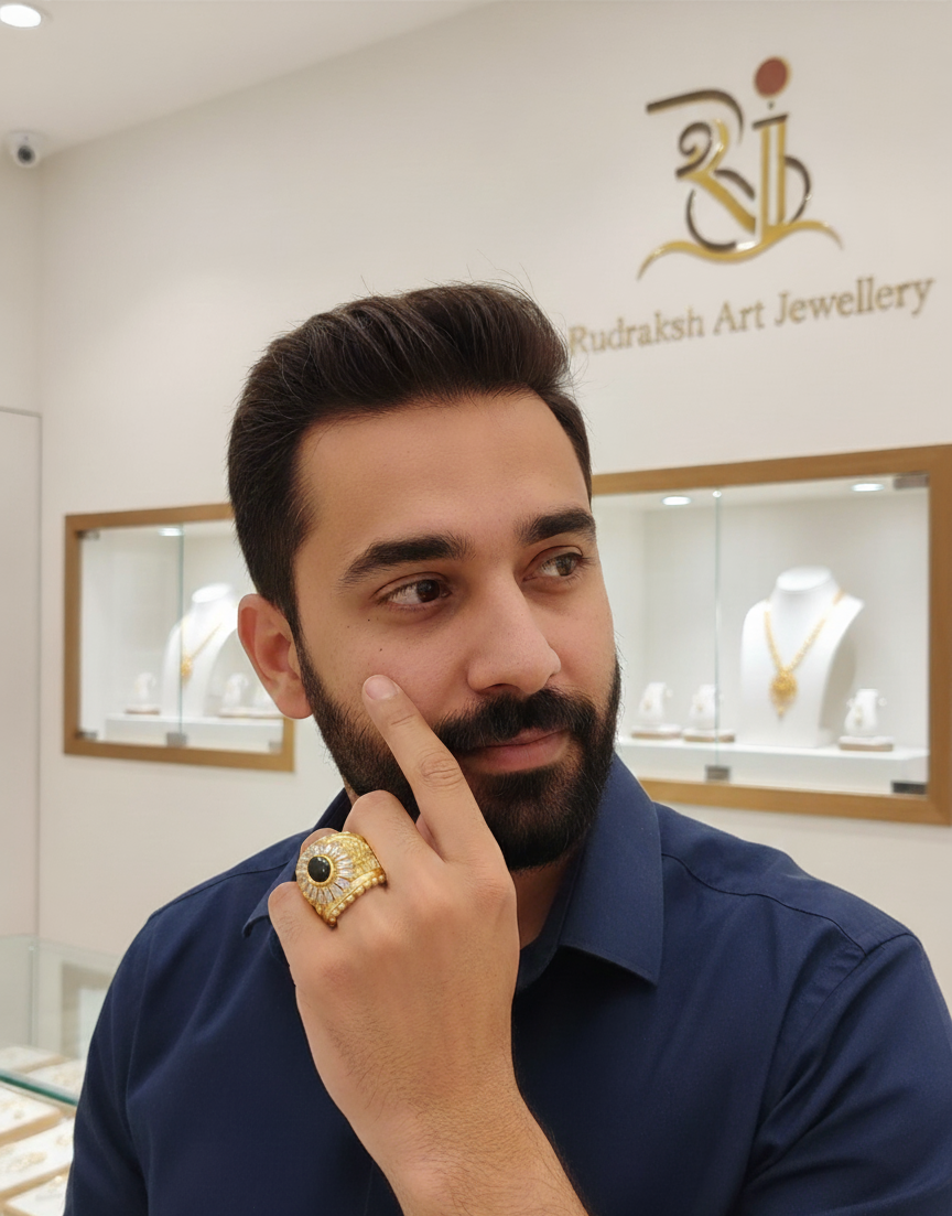 Rajwadi Green Stone Luxurious Stone Ring For Men's-SR-114