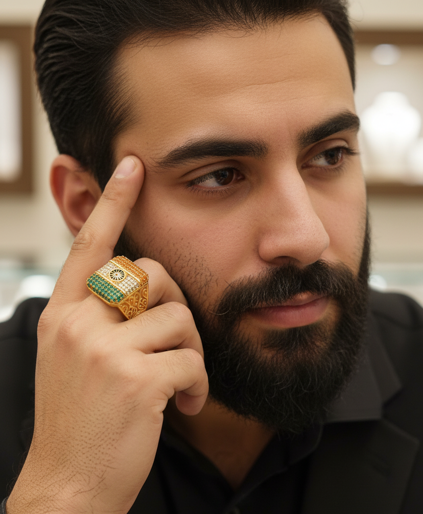 Exclusive Tiranga Design Diamond Stone Ring For Men's-SR-115