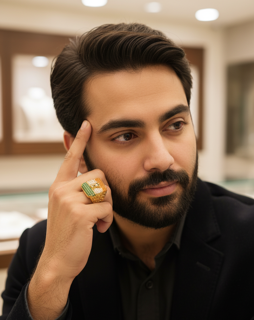 Rajwadi Ashok Stambh with Tiranga Design Stone Ring For Men's-SR-116