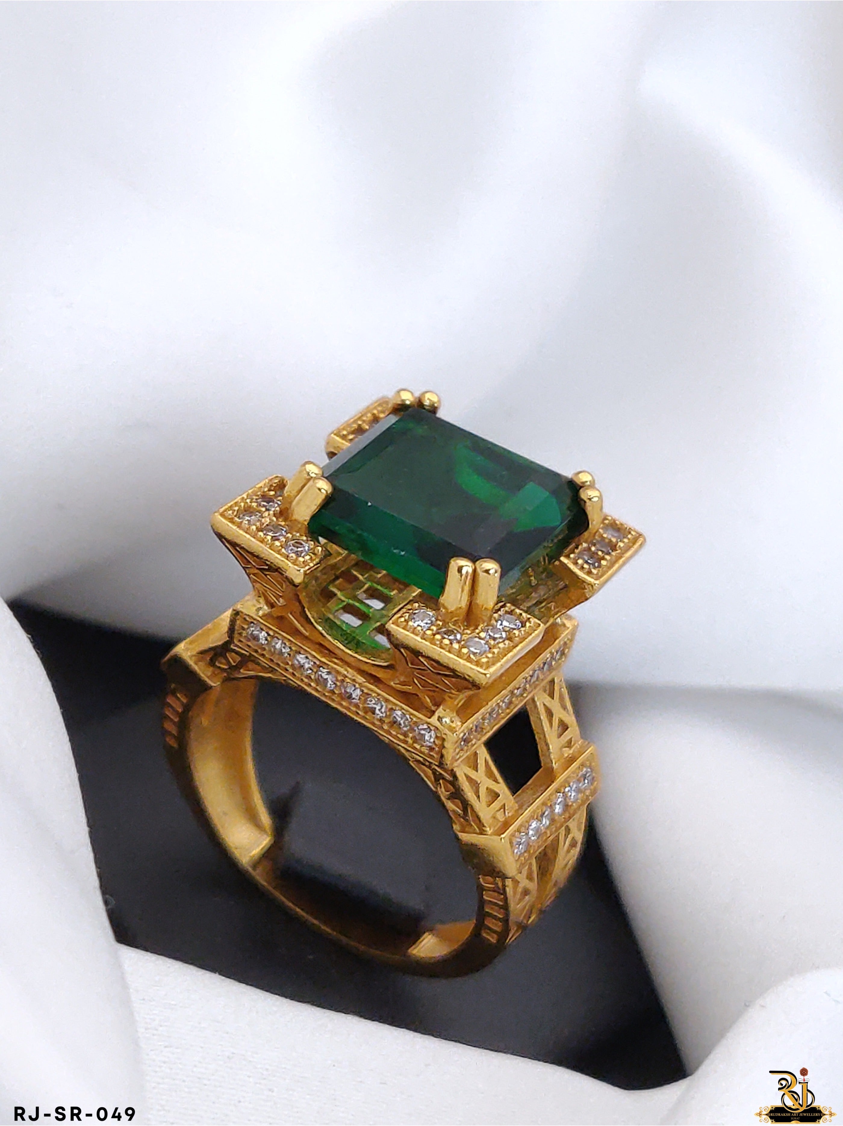 Green Stone Eiffel Tower Sophisticated Design Gold Plated Ring for